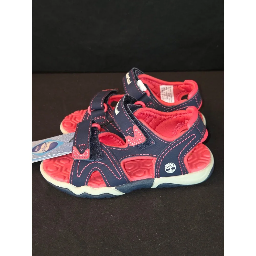 Timberland Toddler Girl's Sandals Size 8 Pink Navy Hook & Loop‎ Shoes New